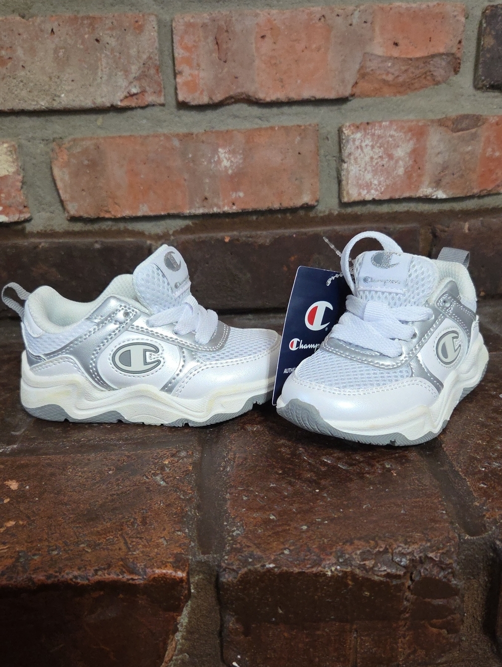 Champion Kids White and Silver Athletic Sneakers